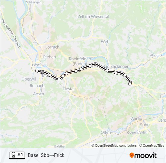 Plan de la ligne S1 de train