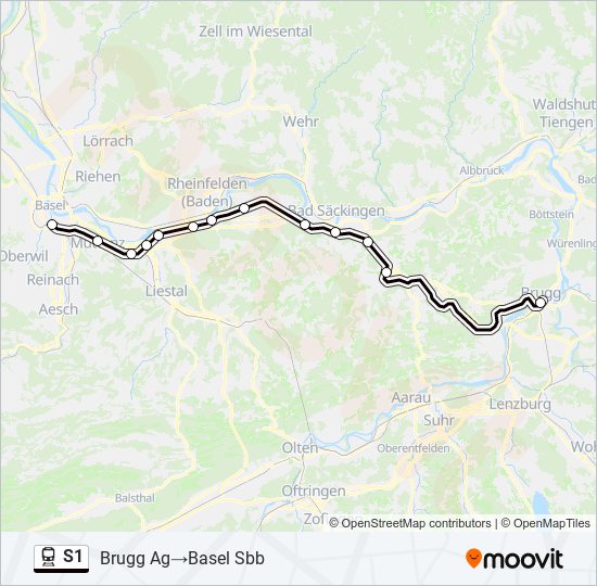 Plan de la ligne S1 de train