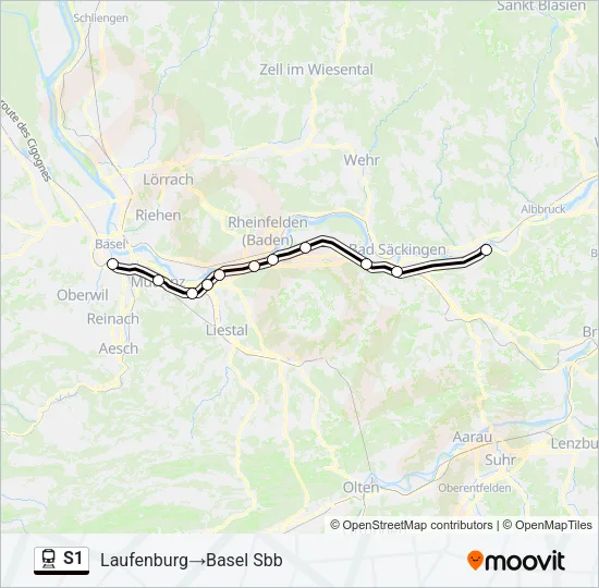 Plan de la ligne S1 de train