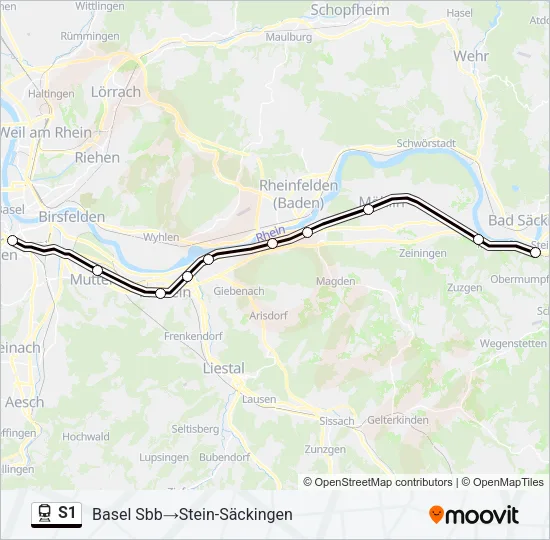 Plan de la ligne S1 de train