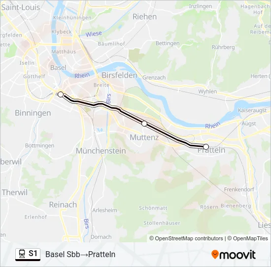 Plan de la ligne S1 de train