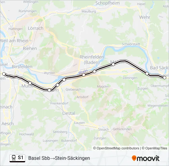 Plan de la ligne S1 de train