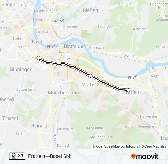 Plan de la ligne S1 de train
