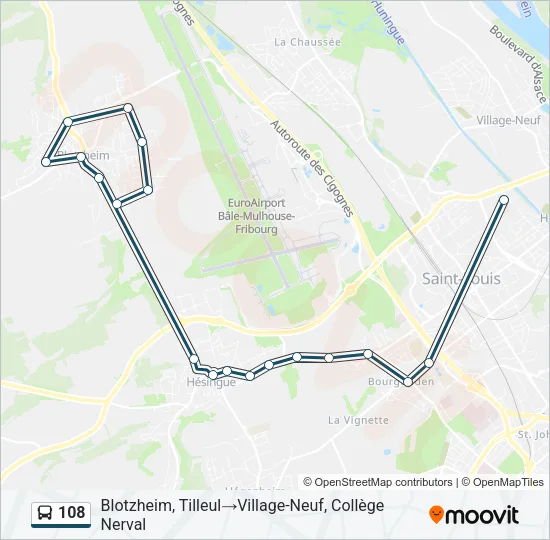 Plan de la ligne 108 de bus