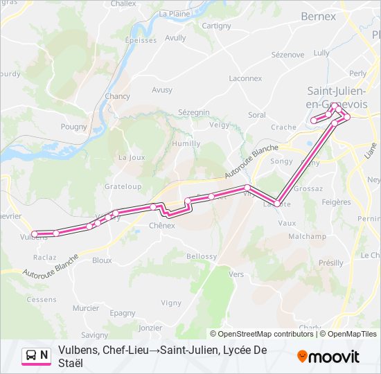 Plan de la ligne N de bus