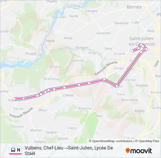 Plan de la ligne N de bus