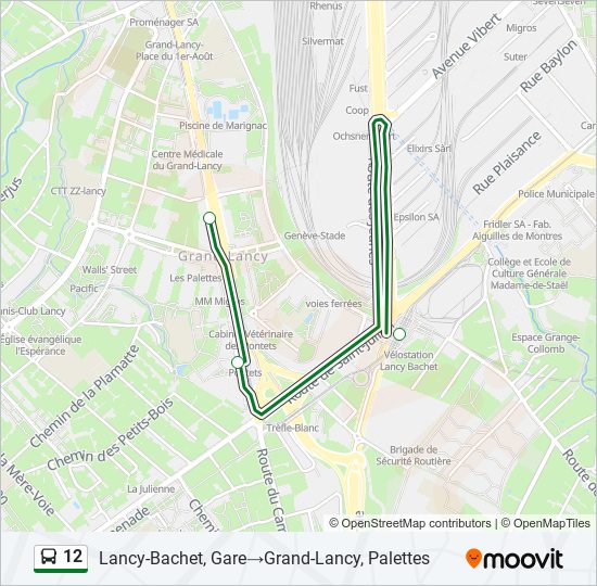 Plan de la ligne 12 de bus