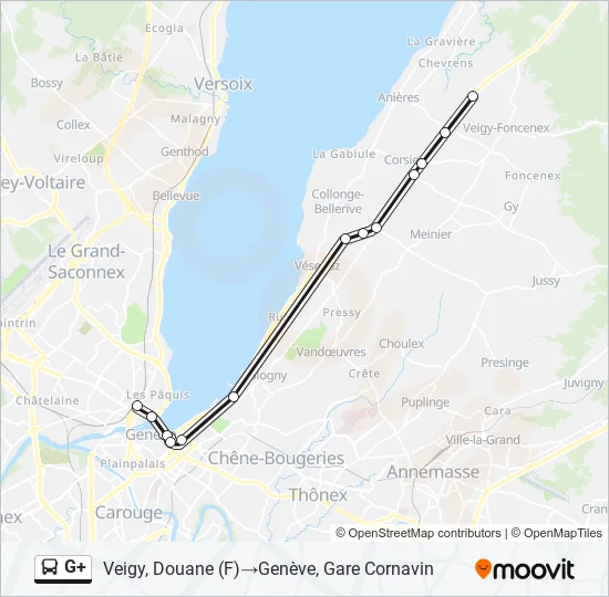 Plan de la ligne G+ de bus