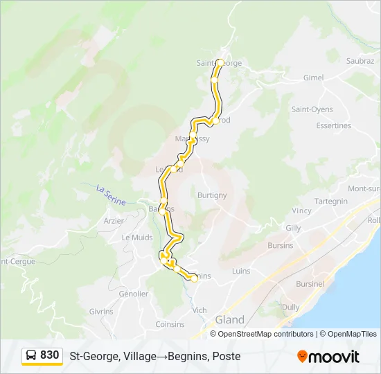 Plan de la ligne 830 de bus