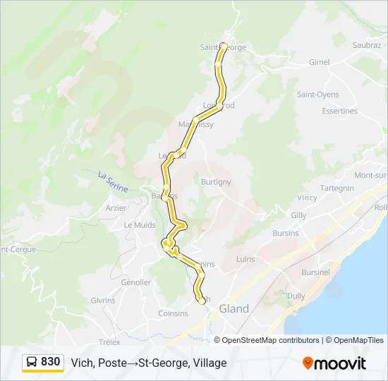 Plan de la ligne 830 de bus