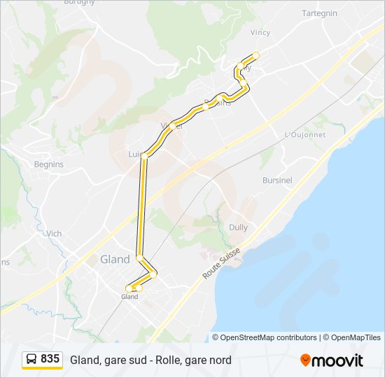 Plan de la ligne 835 de bus