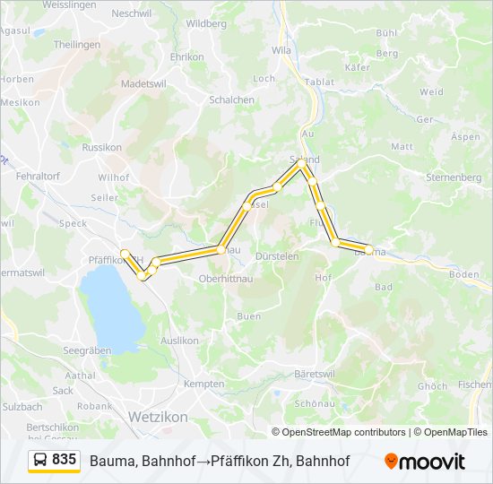 Plan de la ligne 835 de bus