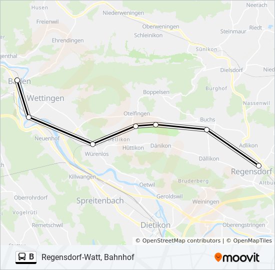 B Route: Fahrpläne, Haltestellen & Karten - Regensdorf-Watt, Bahnhof ...