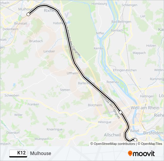 k12 Route: Schedules, Stops & Maps - Mulhouse (Updated)