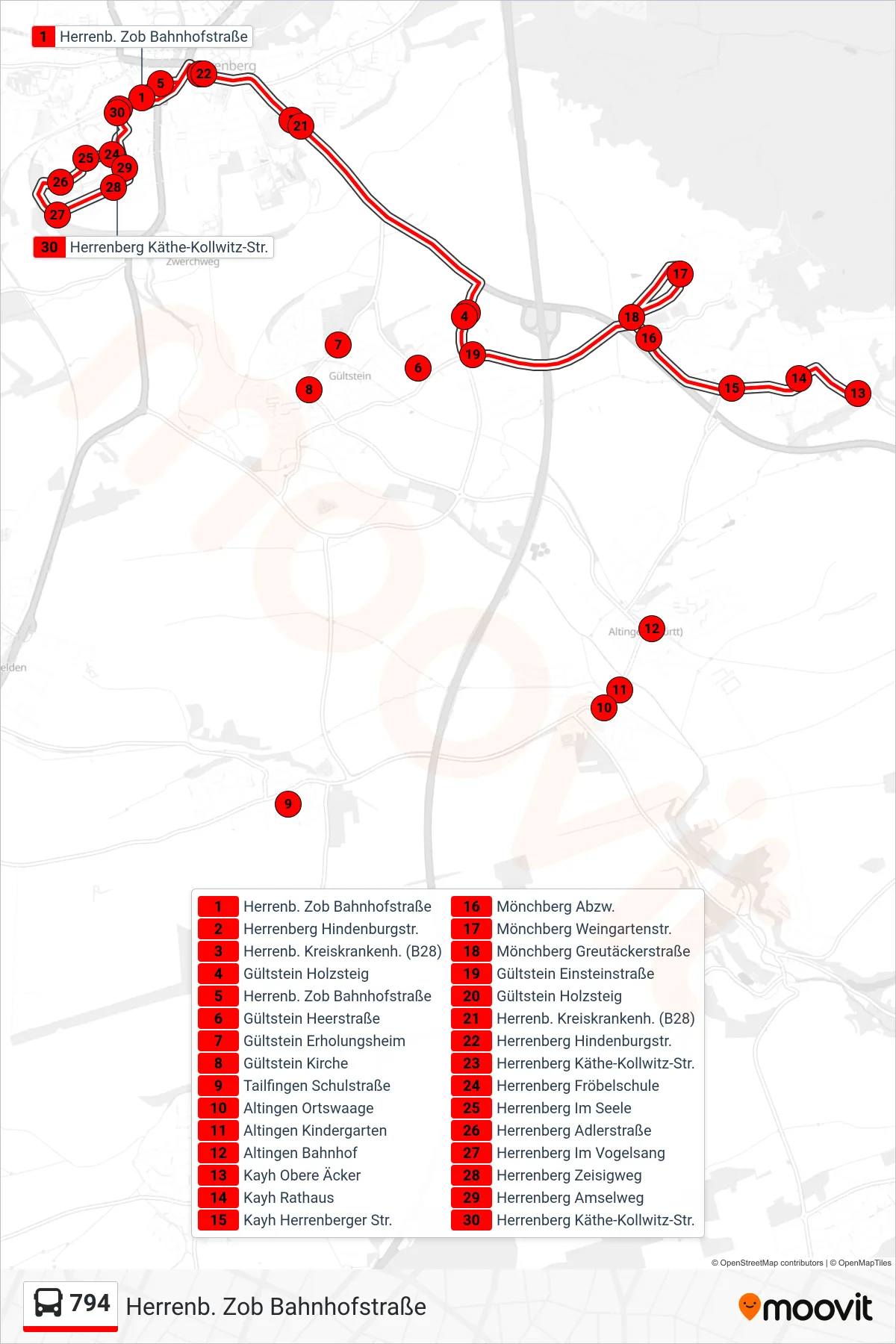 794 bus Line (Herrenb. Zob Bahnhofstraße) route and stops on a map