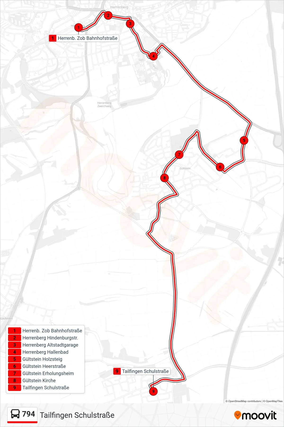 794 bus Line (Tailfingen Schulstraße) route and stops on a map