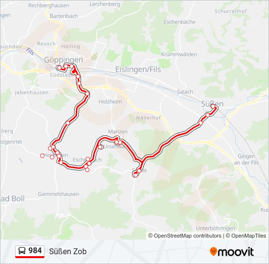 984 bus Line Map