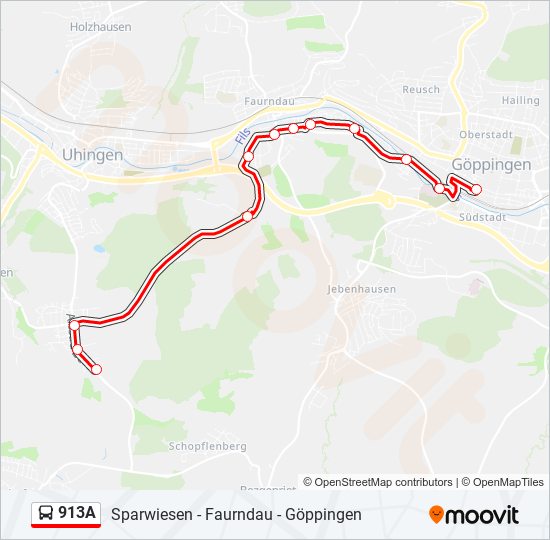 913A bus Line Map