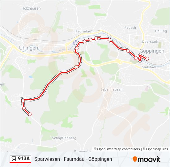 913A Bus Line Map