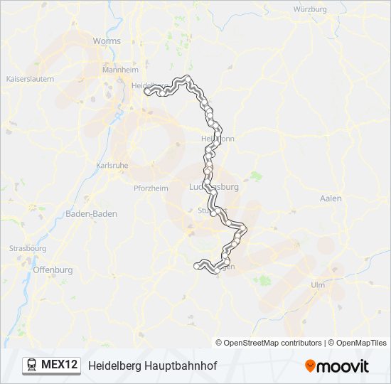 Поезд MEX12: карта маршрута
