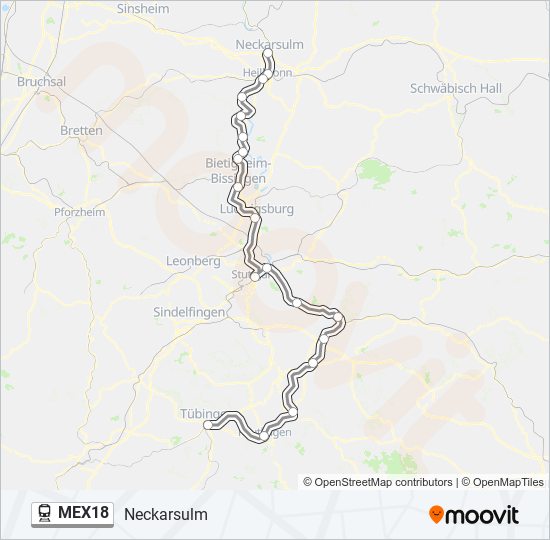 Поезд MEX18: карта маршрута