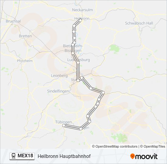 Поезд MEX18: карта маршрута