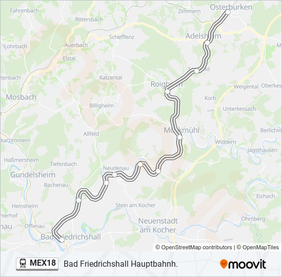 Поезд MEX18: карта маршрута