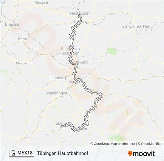 Поезд MEX18: карта маршрута