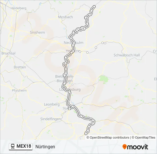 Поезд MEX18: карта маршрута