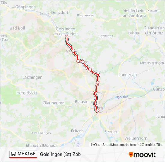 Автобус MEX16E: карта маршрута
