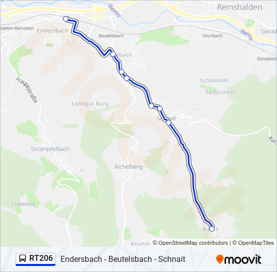 Автобус RT206: карта маршрута