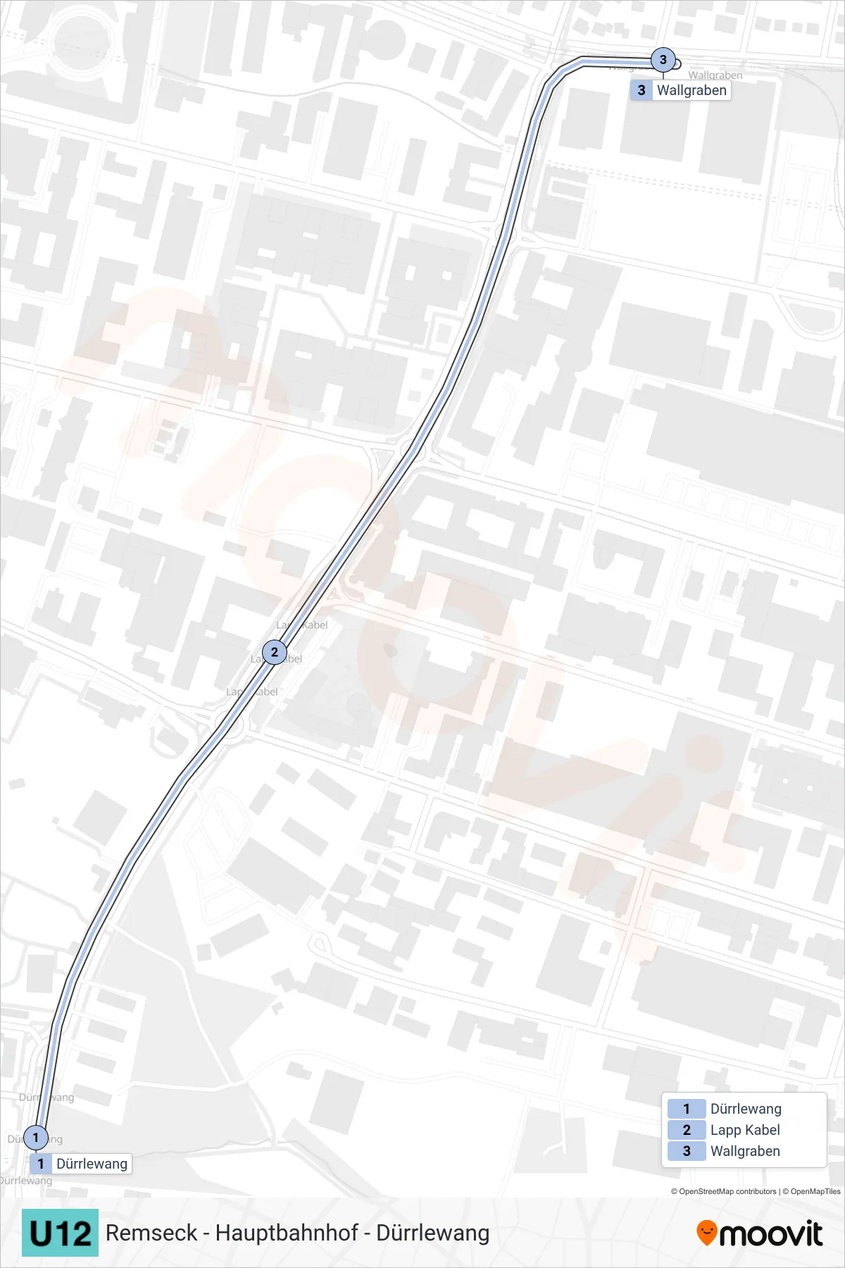 U12 subway Line (Ssb am Wallgraben) route and stops on a map