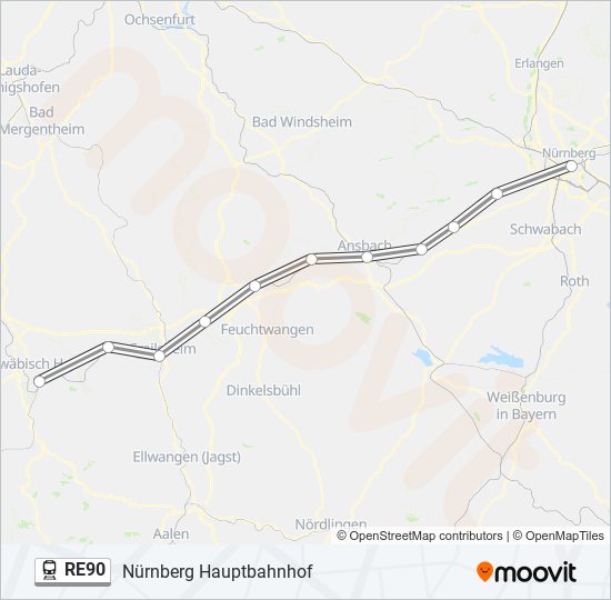 Поезд RE90: карта маршрута