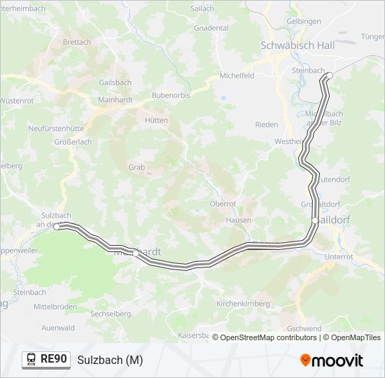 Поезд RE90: карта маршрута