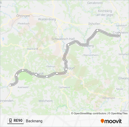 Поезд RE90: карта маршрута