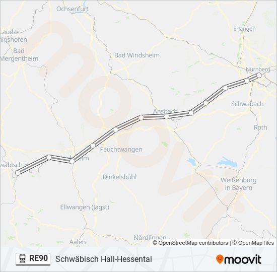 Поезд RE90: карта маршрута
