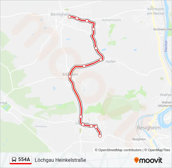 554A Bus Line Map