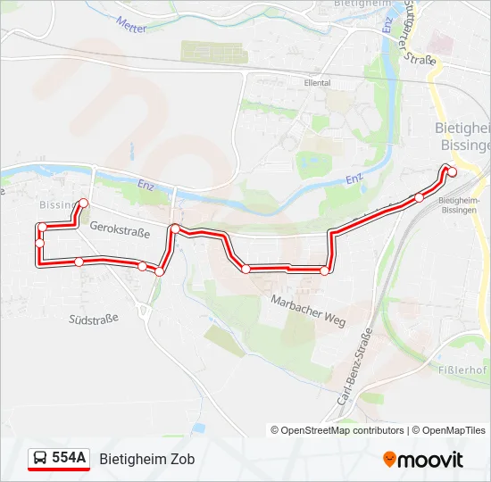 554A Bus Line Map