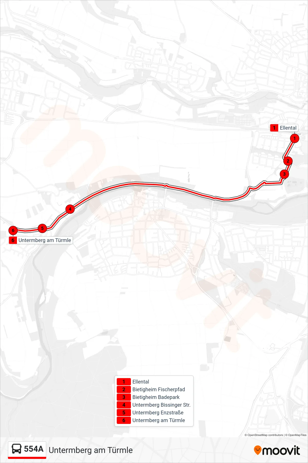 554A bus Line (Untermberg am Türmle) route and stops on a map