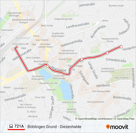 Автобус 721A: карта маршрута