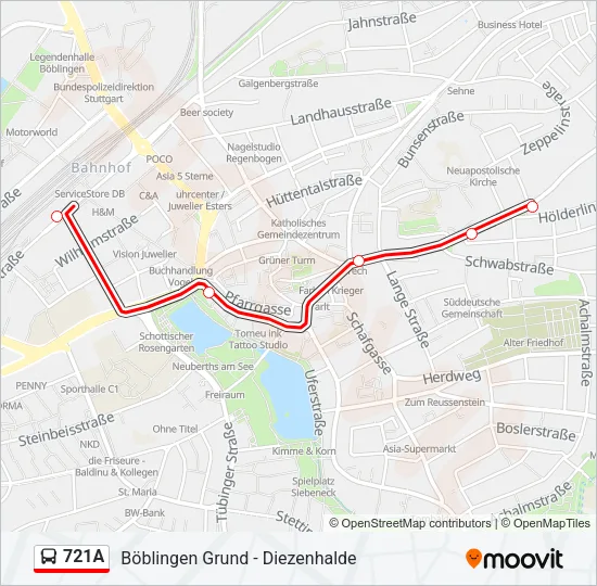 Автобус 721A: карта маршрута