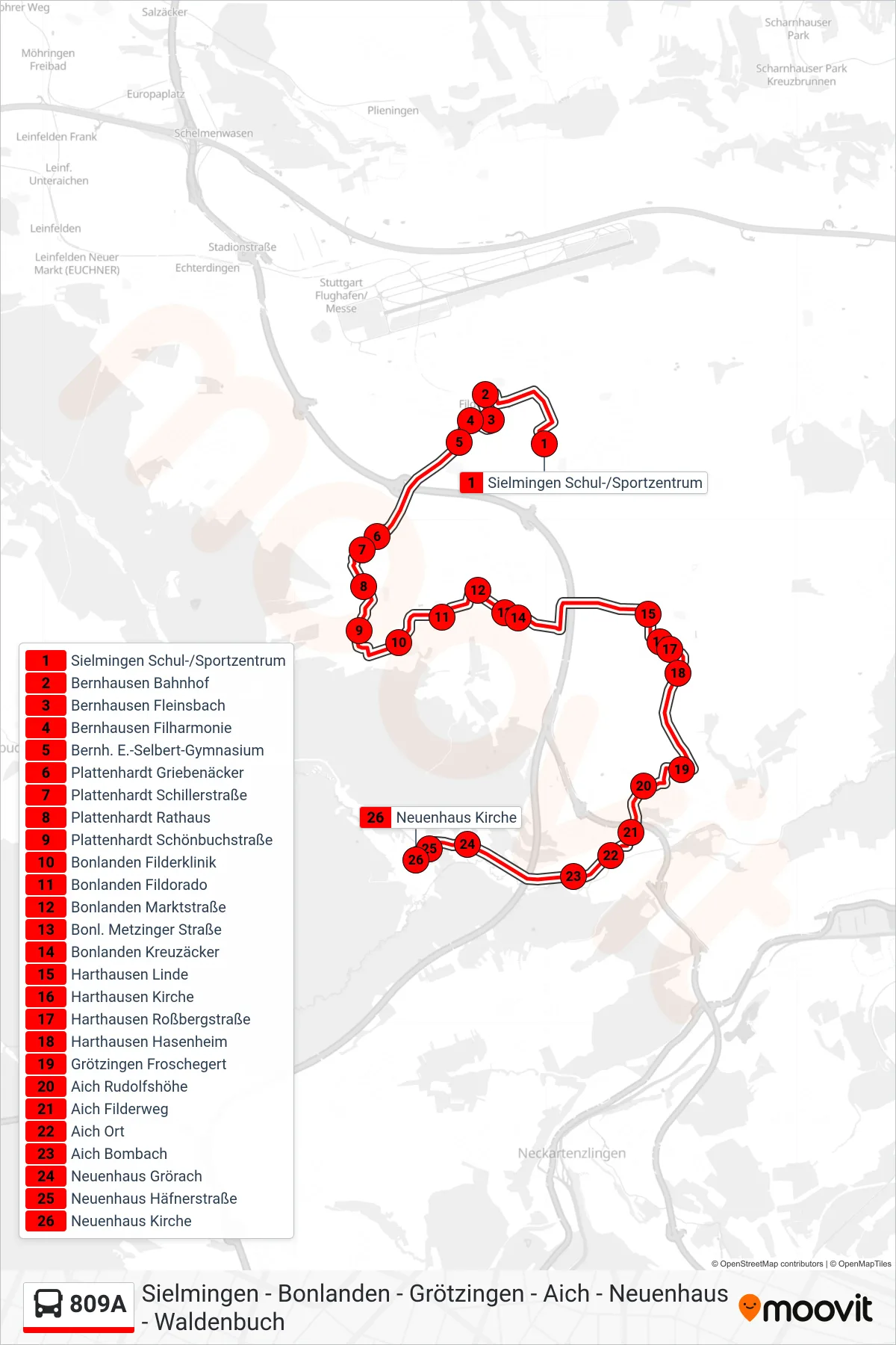 809A bus Line (Neuenhaus Kirche) route and stops on a map