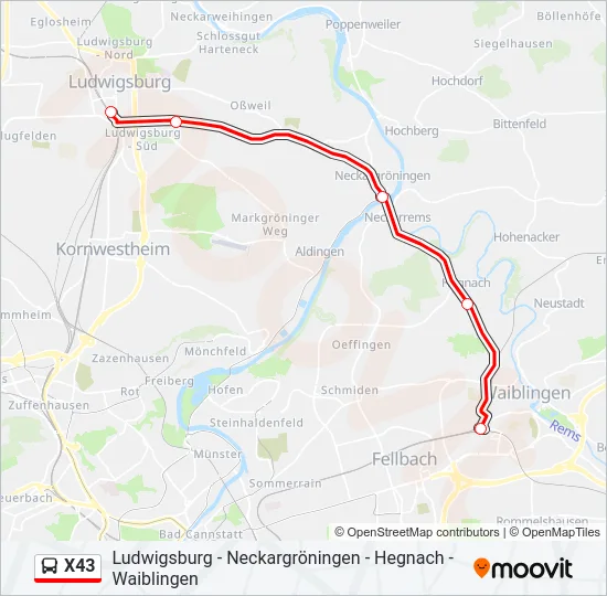 X43 Bus Line Map