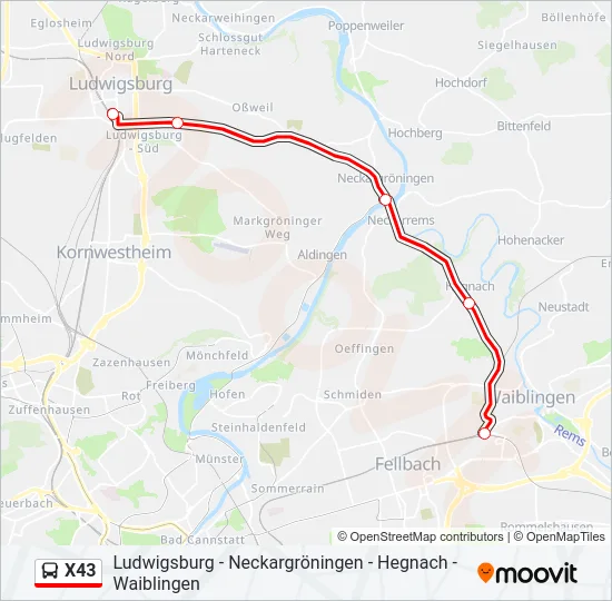X43 Bus Line Map