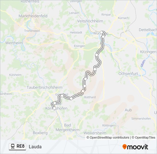Поезд RE8: карта маршрута