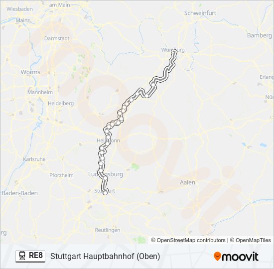 Поезд RE8: карта маршрута
