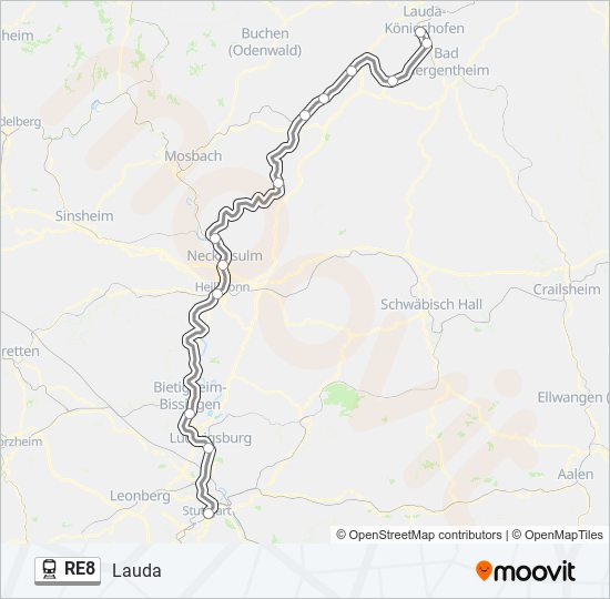 Поезд RE8: карта маршрута