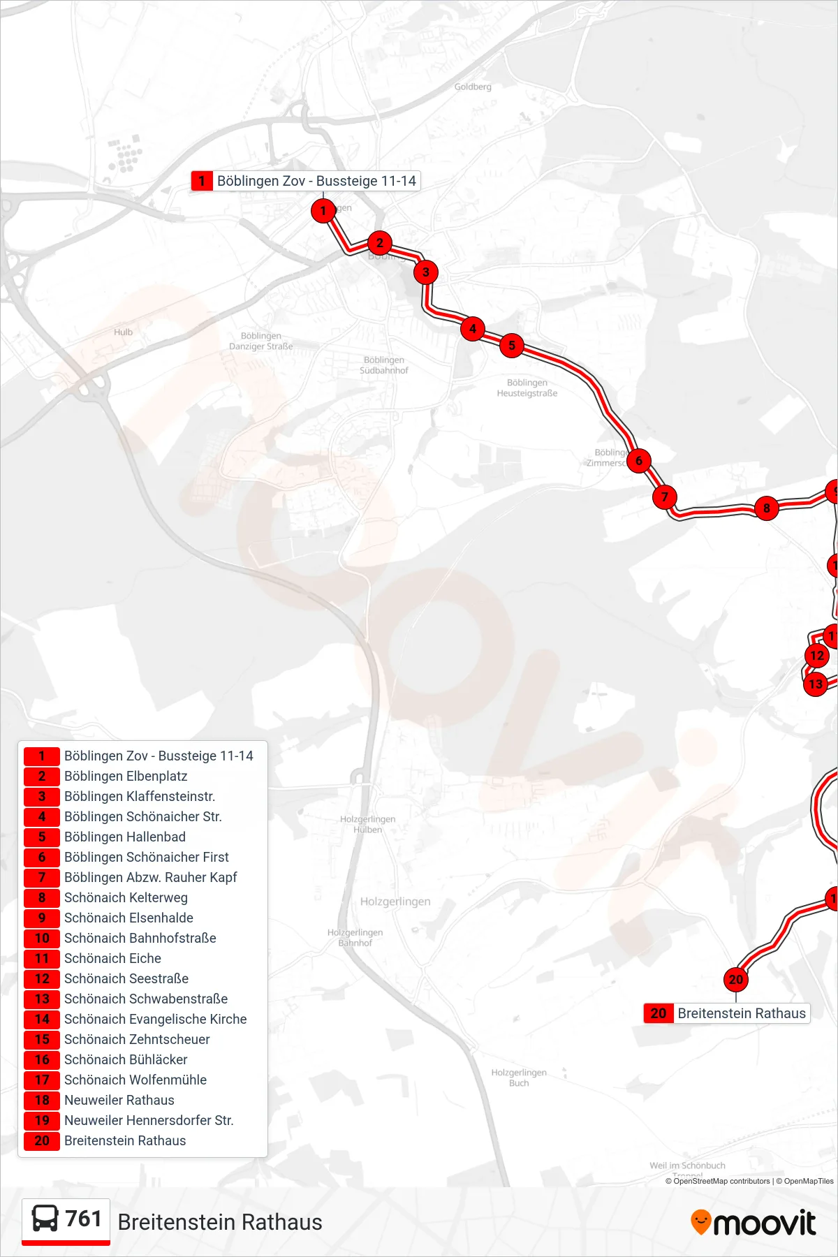 761 bus Line (Breitenstein Rathaus) route and stops on a map
