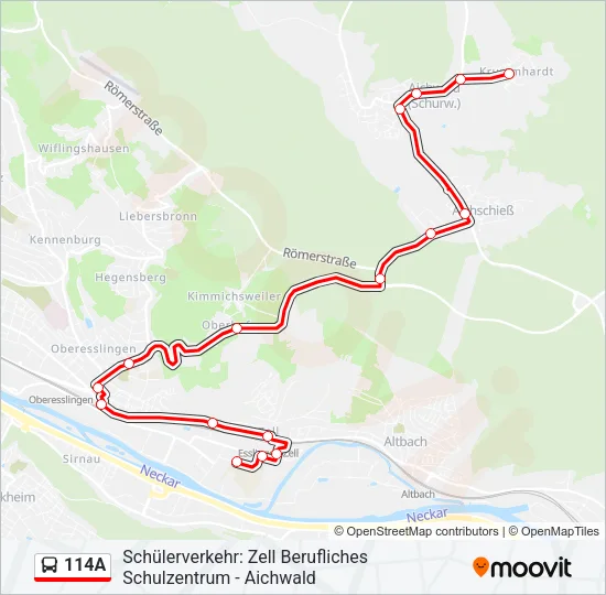 114A Bus Line Map
