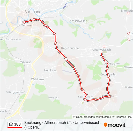 383 Bus Line Map